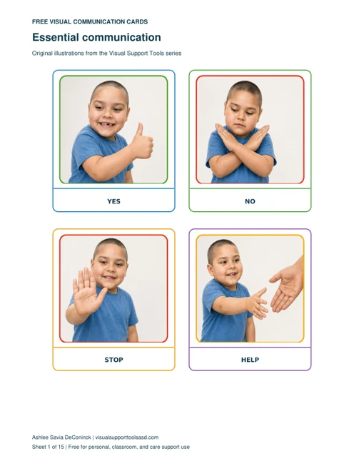 Preview of the illustrated Yes, No, Stop, and Help communication cards